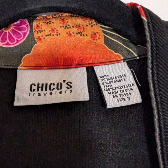 Chicos Travelers Button Up Long Sleeve Colorful inside collared acetate size 3 - Picture 3 of 15